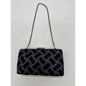 Lulu Townsend Black Gray‎ Evening Purse Chain Strap Fabric Rectangle